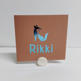 Rikki - Stijlvolle geboortekaart met vos in lichtblauwe foliedruk