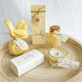 Doopsuikerset Jacky – Baby eendjes thema in botergeel (50st)