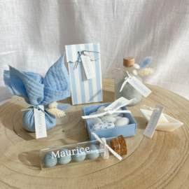 Doopsuikerset Maurice - babyblauw geboortethema met bootje (60st)