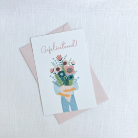 Gefeliciteerd Kaart met Bloemenboeket | Luxe Wenskaart met Envelop