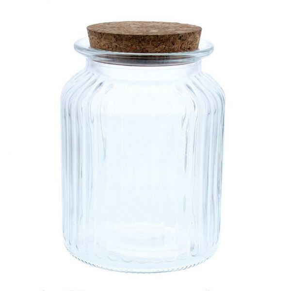 Super goed theater Anoi geribbelde glazen pot met kurk 1000 ml | Potjes en flesjes | Bookadee