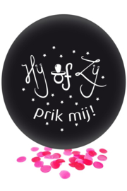 Ballon Hij of Zij zwart met roze confetti 24 inch