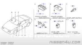 Raambedieningsschakelaar bestuurderskant Nissan 100NX B13 25401-70Y00 Gebruikt.