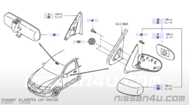 Buitenspiegel rechts Nissan Almera N16 K6301-BN0MB, origineel