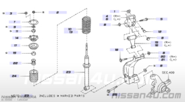 Veerpoot vooras groen/roze Nissan Primera P11/ WP11 54010-90J77 + 56110-2F025