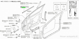 Portierraamgeleider linksvoor Nissan Almera N15 80821-0N000 Origineel.