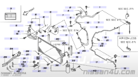 Montagerubber radiateur Nissan 21506-50J00 (21506-50Y00) B13/ N14/ N15/ W10/ Y10 Gebruikt.