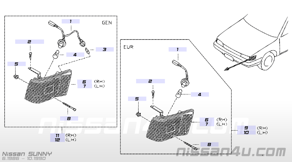 Lamp turn signal, front right-hand Nissan Sunny N13 B6130-60M00 Original.