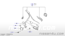 Veerclip brandstoftankklepje Nissan 78836-50J00 A32/ J30/ N14/ N15/ P10/ P11/ W10/ WP10/ Y10/ Y61 gebruikt.