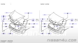 Hinge hood, left-hand Nissan Micra K11 65401-4F130 Color:KL0 Used part.