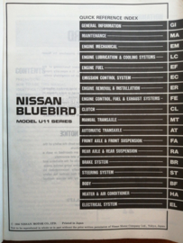 Service manual '' Model U11 series '' SM4E-0U11G0 Nissan Bluebird U11