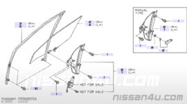 Raammechanisme rechtsvoor Nissan Primera P11/WP11 80700-9F500 Gebruikt.