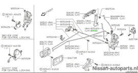 Bedieningsstang deurslot voorportier links Nissan Micra K11 80515-5F600 Gebruikt.