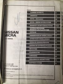 Service manual '' Model K11 series '' SM2D-0K11E0E Nissan Micra K11 Used part.
