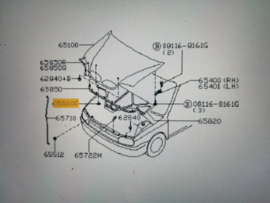 Montageclip hitteschild motorkap Nissan 65846-40F00 A32/ CA33/ D22/ K11/ M11/ N15/ R50/ S13/ S14/ W10/ Y10/ Y60/ Y61/ Z32/ Z50 Gebruikt.