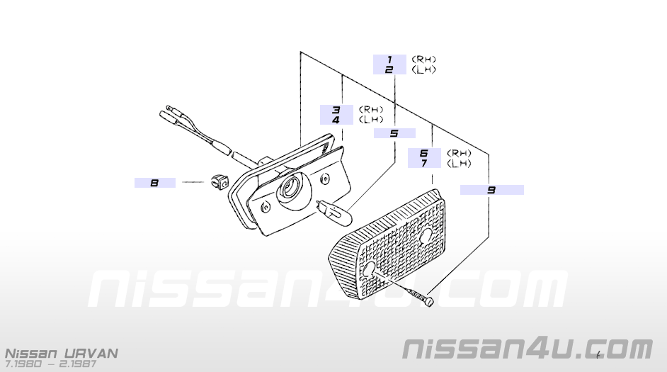 Lamp side flasher, right-hand Nissan Urvan E23 26160-R8001 Original.