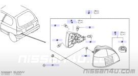 Lamp rear combination, left-hand Nissan Sunny N14 3-doors hatchback B6555-62C00 Used part.