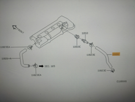 Hose-blow by, A QG15DE/ QG18DE Nissan 11826-9F610 N16/ P11/ V10/ WP11 Used part.