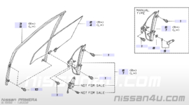Raammechanisme linksvoor Nissan Primera P11/ WP11 80701-2F010 Gebruikt.