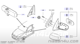 Spiegelkap Nissan Almera N16 / Nissan Almera Tino V10  96335-BN008 rechts BW3