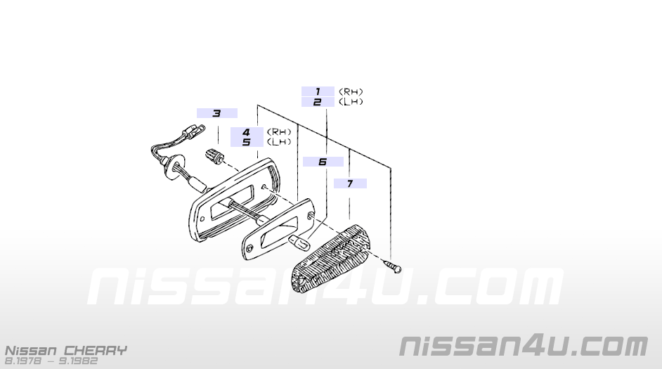 Lamp side flasher, left-hand Nissan Cherry N10 26165-M7001 Original.