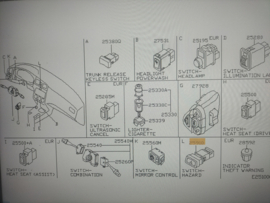 Alarmlichtschakelaar Nissan 25290-9F500 P11/ R20/ WP11 Origineel.