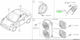 Speaker unit left-hand Nissan Micra K12/ CK12 28149-AX600 Used part.