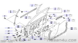 Deurscharnier voorportier linksonder/rechtsboven Nissan 80400-2F030 N16/ P11/ WP11