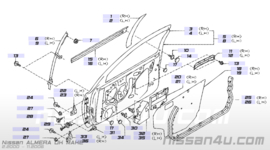 Deurscharnier voorportier rechtsonder Nissan 80401-2F030 N16/ P11/ WP11 Gebruikt.