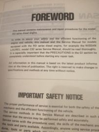 Service manual '' Model RD series diesel engine '' Nissan Laurel C32