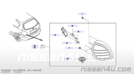 Achterlicht rechts Nissan Almera N16 26550-BN786 Gebruikt.