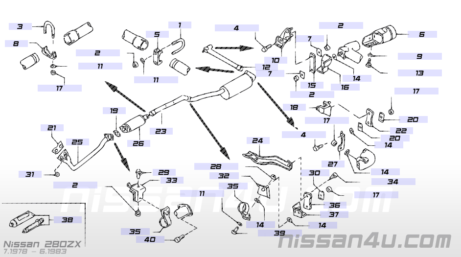 Achterdemper L28E Nissan 280ZX S130 20100-P8600 Origineel.