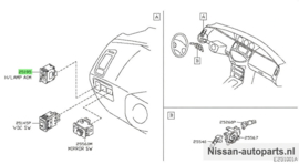 Koplamphoogte afstelschakelaar Nissan Primera P12 25190-AV600 Gebruikt, lichte schade.