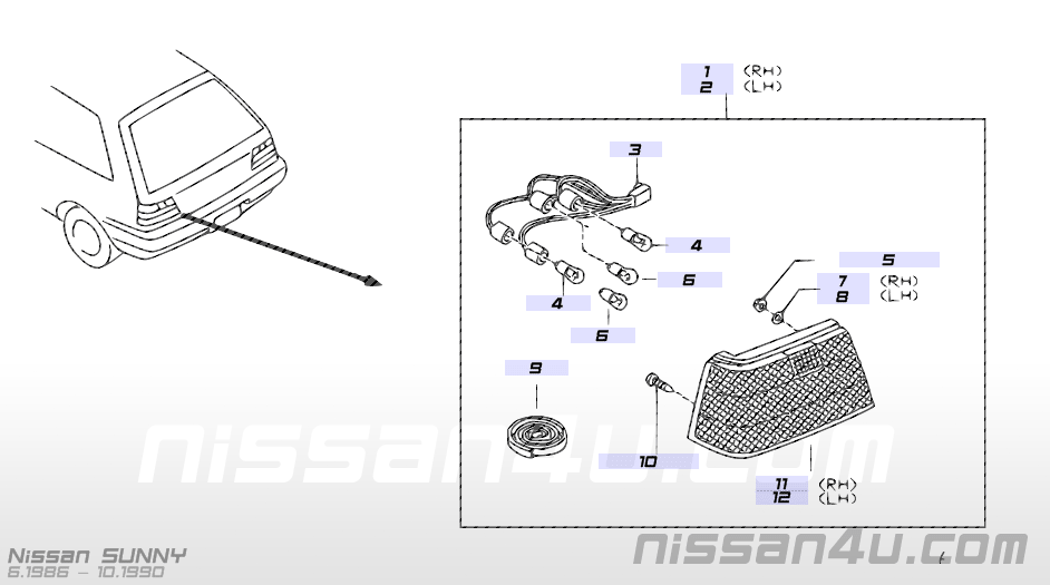 Lens-combination lamp, left-hand Nissan Sunny N13 26559-89M20 Used part. Little damage.