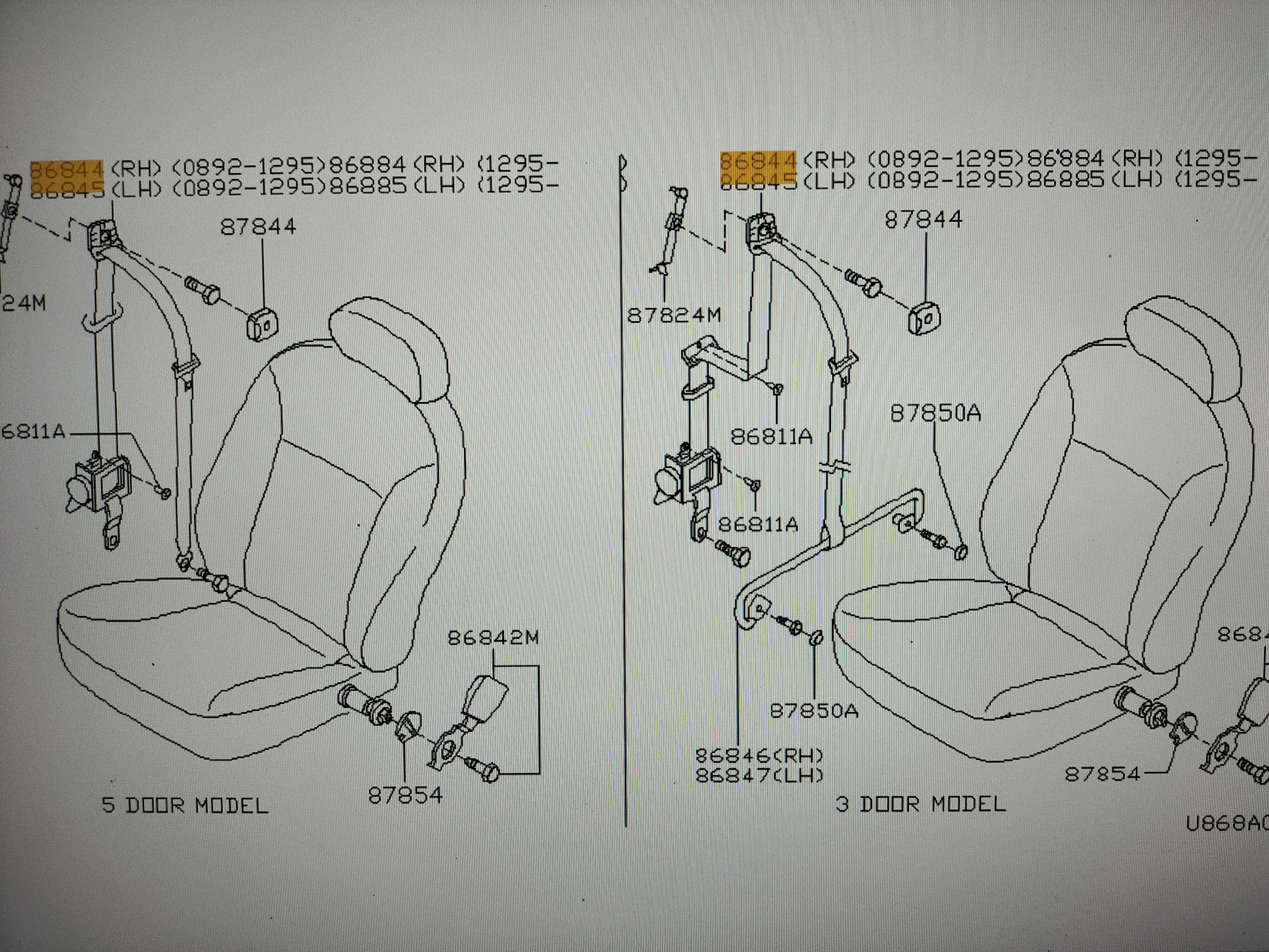 Veiligheidsgordelspanner rechtsvoor Nissan Micra K11 86844-53B30 Origineel.