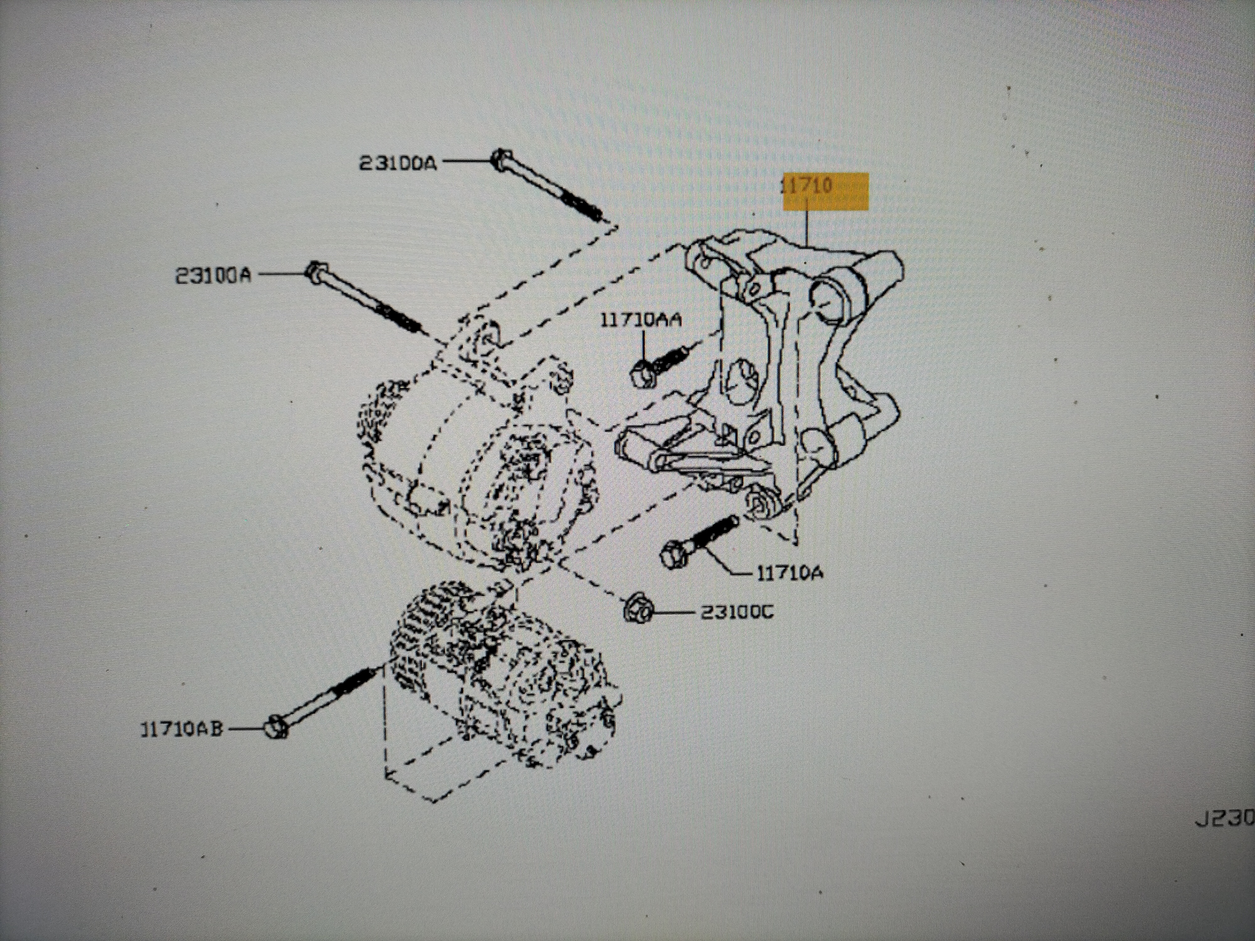 Bracket-alternator HR09DET/ HRA2DDT Nissan 11710-00Q2M (117104394R) C13/ F15/ J11/ K14 Used part.