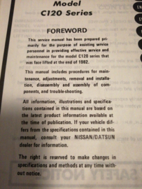 Service manual '' Model C120 series basisboek Facelift '' Nissan Vanette SM5E-C120G0