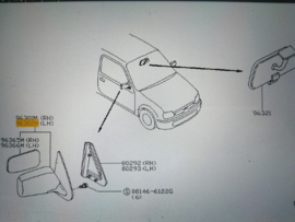Mirror door, left-hand Nissan Micra K11 96302-5F310 New.