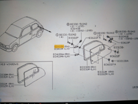 Hinge-side window, upper, right-hand Nissan Micra K11 83412-4F300 Used part.