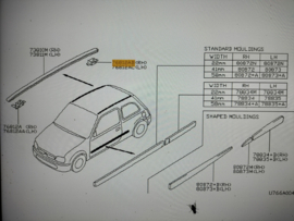 Clip moulding-roof drip rear right-hand Nissan Micra K11 73856-41B10 Gebruikt.