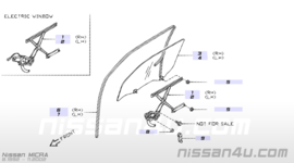 Raammechaniek rechtsvoor Nissan Micra K11 80700-5F600 Origineel.