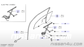 Raammechanisme linksvoor Nissan Micra K11 80701-5F600 gebruikt