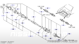 Aandrijfas rechts E16I/ E16S/ GA16I Nissan Sunny B12/ N13 39100-55A00