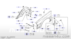 Binnenscherm linksvoor Nissan Bluebird T72 63843-Q9010 Schade.