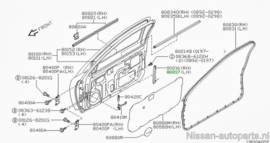 Portierraamgeleider linksvoor Nissan Micra K11 80217-4F100 Gebruikt.