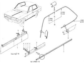 Moulding-rear fender left-hand Datsun Sunny B110 76877-H1201 Original.