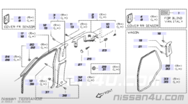 Deurrubber rechtsvoor carrosseriezijde Nissan Terrano2 R20 76921-7F002