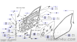 Deurrubber linksvoor deurzijde Nissan Bluebird T12 80831-D4000 Origineel.