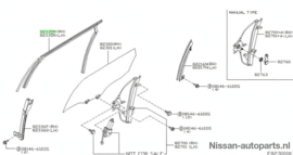 Glass run-rear door window, right-hand Nissan Primera P12 Wagon 82330-AV700 Used part.