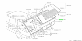 Welt-back door window Nissan Sunny B11 Wagon 90381-21A00 Original.